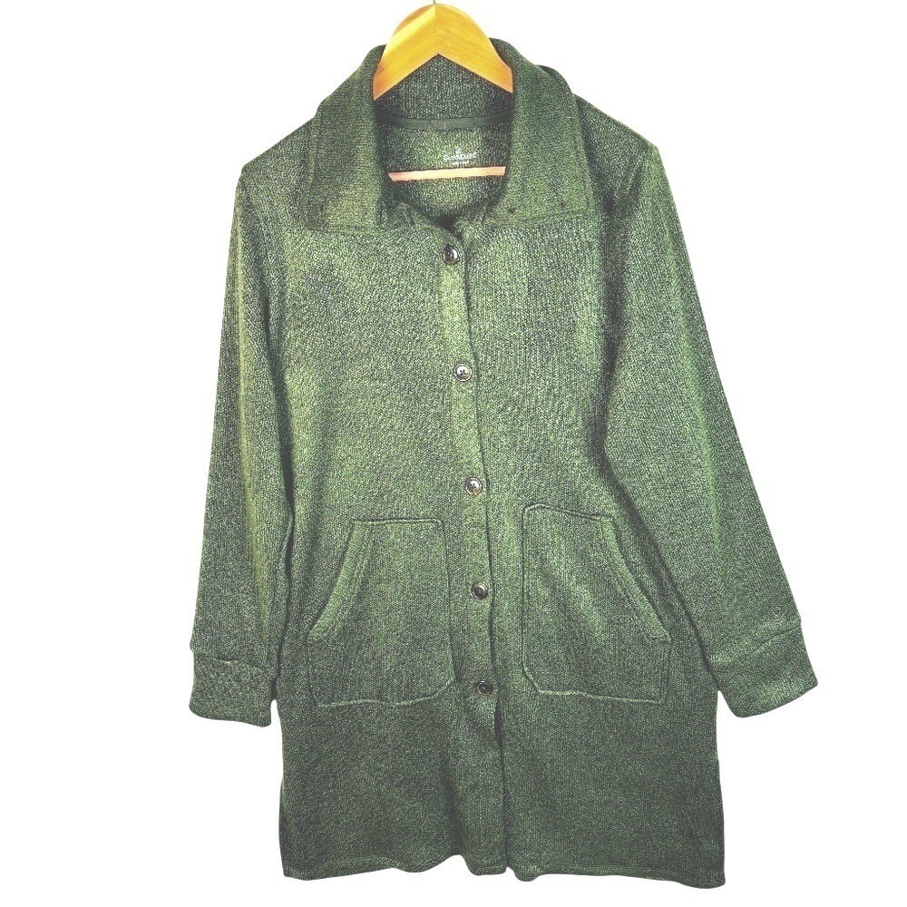 Cuddl Duds Women Green Button Up Coat With Pockets Sz M Pockets Soft Cozy Lounge